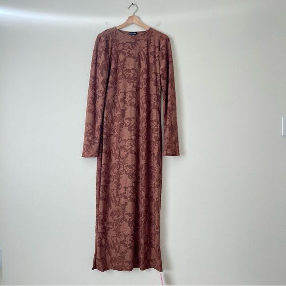 Pretty Little Thing Mocha Floral Sheer Burnout Maxi Dress Long Sleeve NEW Sz 12 - Picture 3 of 9